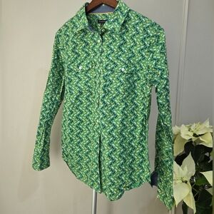 Talbots Womens Shirt Sz.10  Breasted Pockets Horse Print